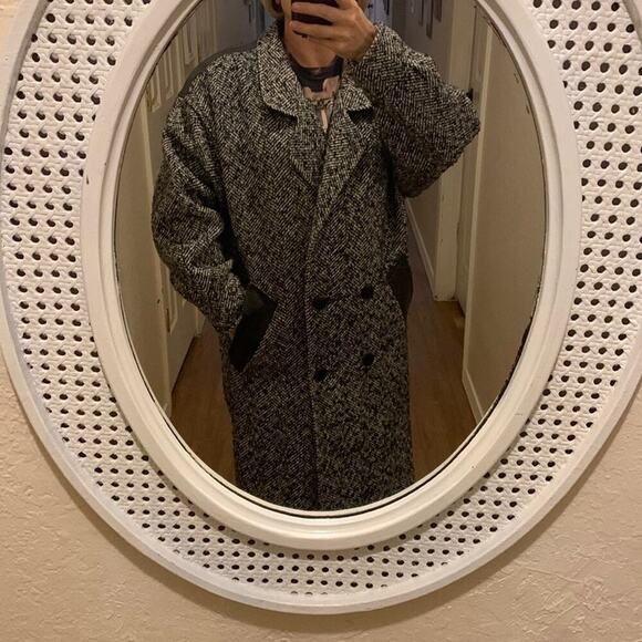 Vintage • Union Made • Leather and Houndstooth tweed Coat • Long coat • Evening - Picture 10 of 12